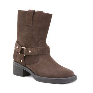 INTENTIONALLY BLANK Chocolate Suede Dakota Harness Boots